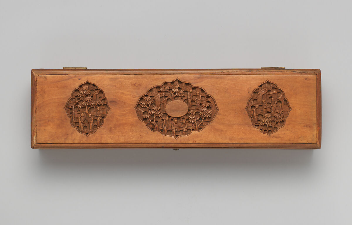 Fan box, Wood, silk, paper, and glass, Chinese 