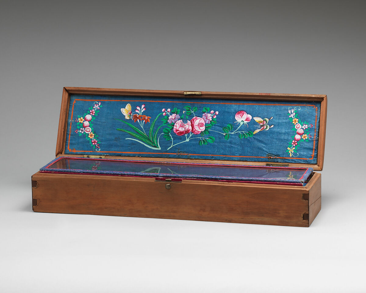 Fan box, Wood, silk, paper, and glass, Chinese