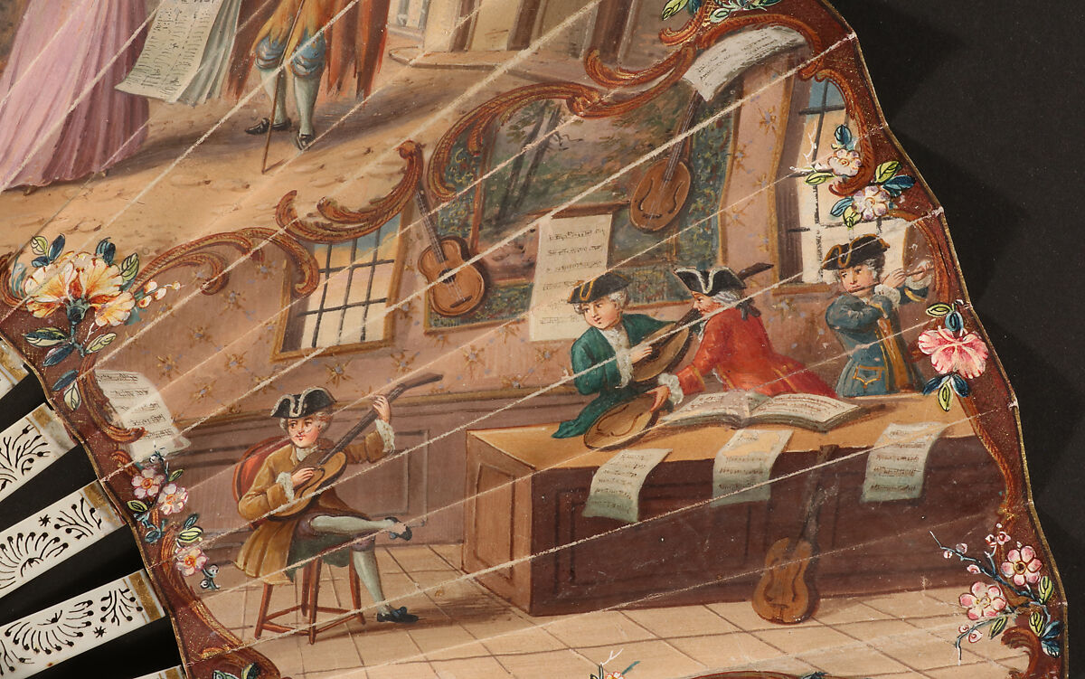 Folding Fan Depicting a Mask, Opaque watercolor on parchment; painted ivory., British