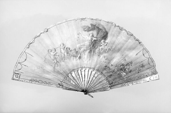 Fan, Designer: S. Mocholi, Parchment, paint, mother-of-pearl, gold, silver, steel, metal, brass, French 