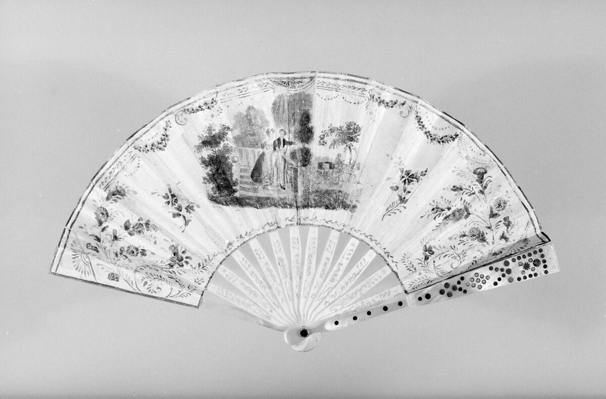 Fan, Painted by Garoy (?), Parchment, paper, paint, gilt, ivory, steel, mother-of-pearl, beads, glass, French