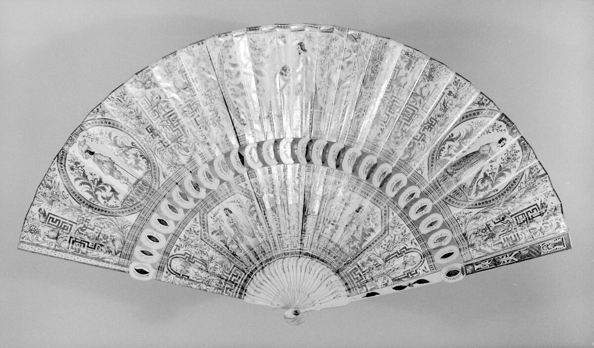 Fan, Paper, paint, gilt, ivory, glass, French