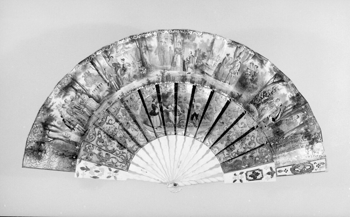 Fan, Designer: Eugene Andion, Paper, paint, gilt, ivory, wood, gold, silver, glass, French 