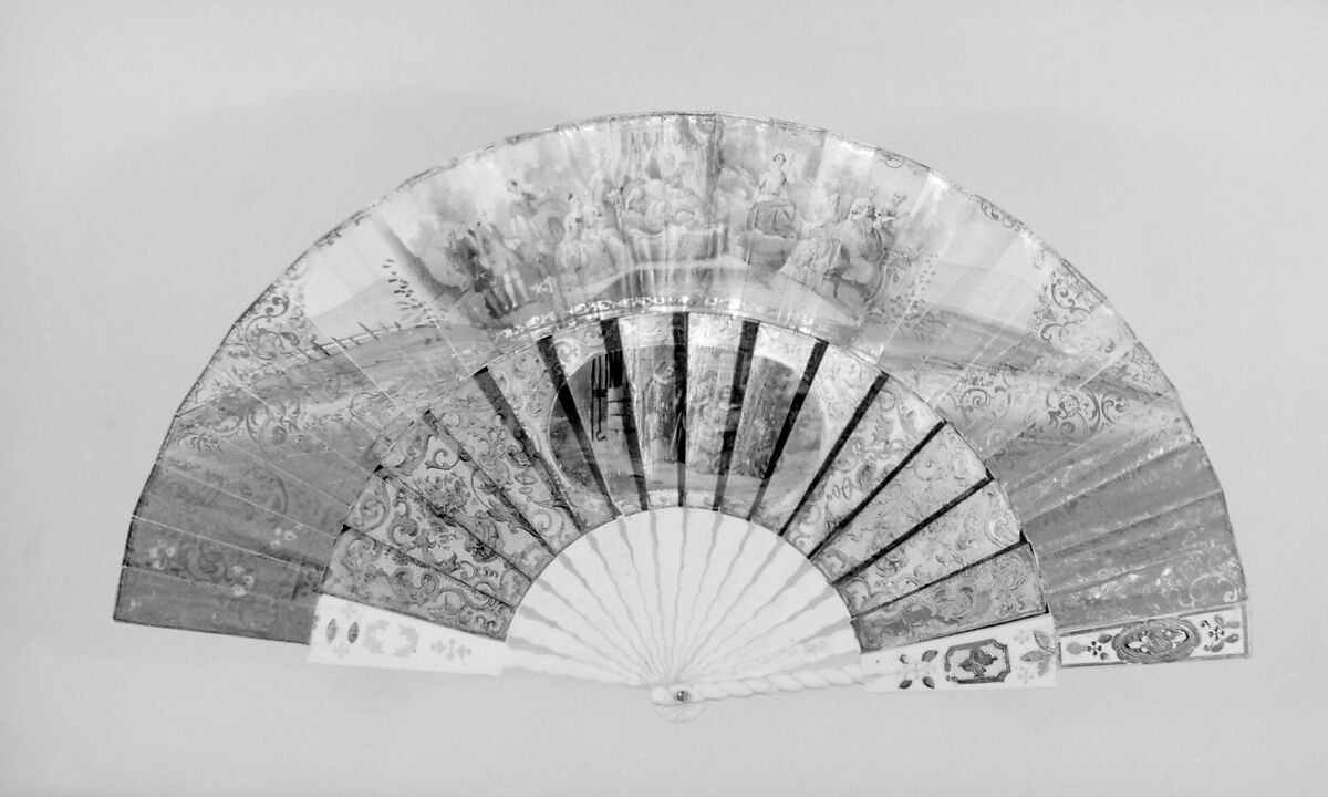 Fan, Designer: Eugene Andion, Paper, paint, gilt, ivory, wood, gold, silver, glass, French