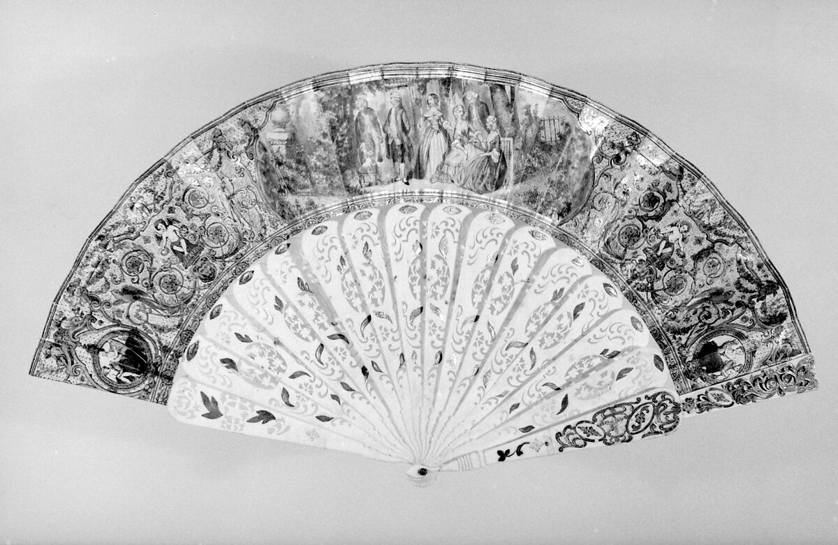 Fan, Paper, paint, ivory, gold, silver, glass, French