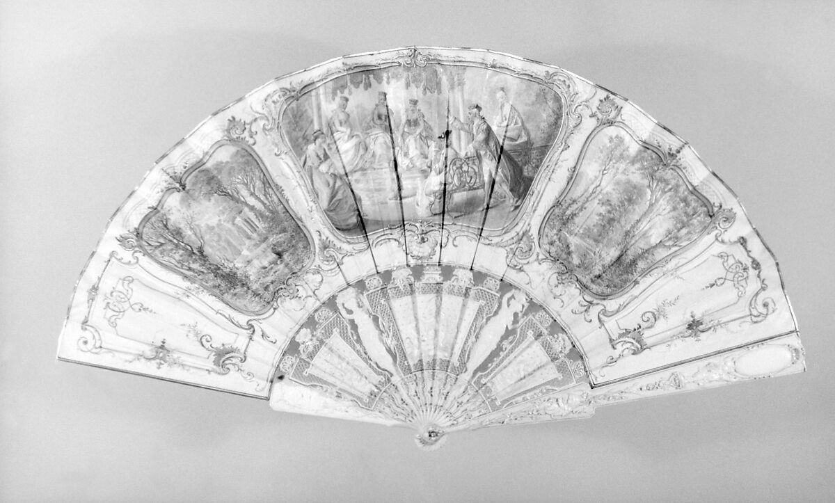 Fan, Designer: Aman Cyb (active 1868–80), Parchment, paper, paint, gilt, ivory, mother-of-pearl, French 