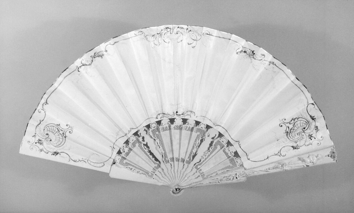 Fan, Designer: Aman Cyb (active 1868–80), Parchment, paper, paint, gilt, ivory, mother-of-pearl, French