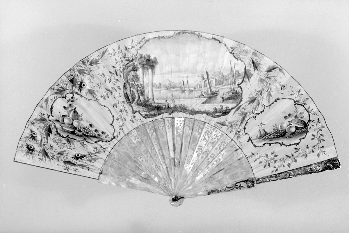 Fan, Parchment, mother-of-pearl, French