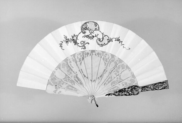 Fan, Designer: Bayard, Parchment, paint, ivory, gilt, mother-of-pearl, metal, French