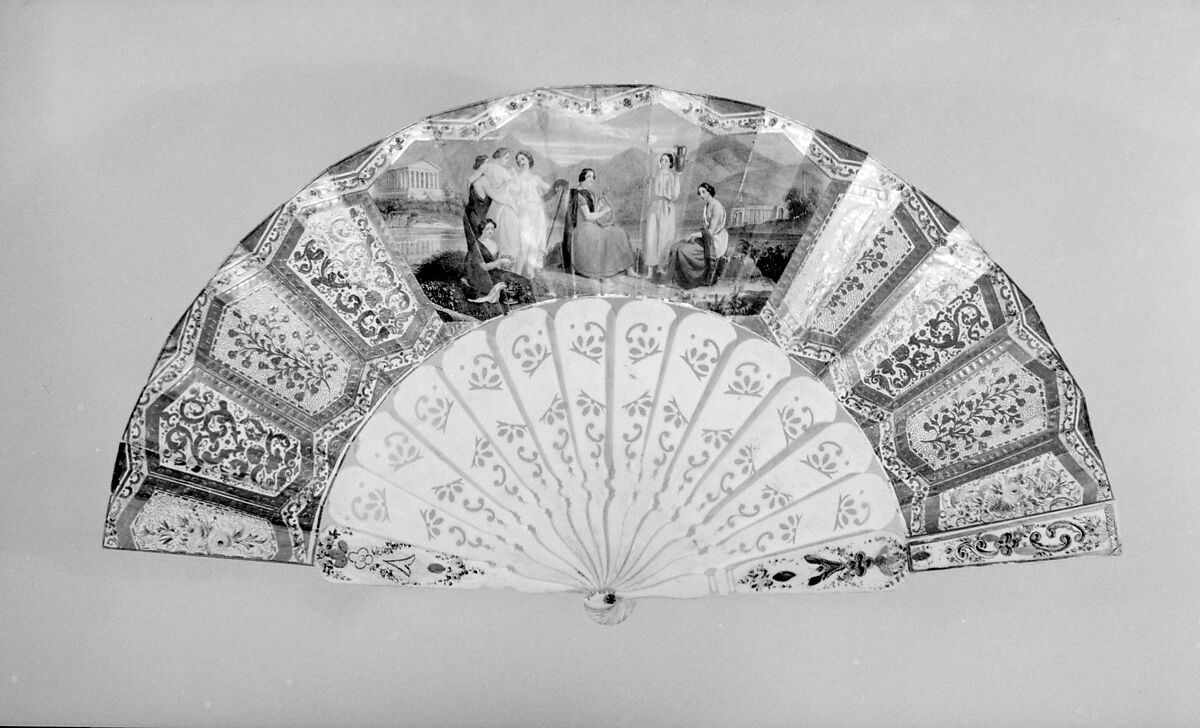 Fan, Paper, paint, gilt, ivory, glass, French