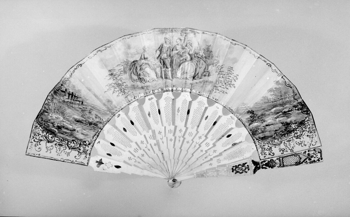 Fan, Designer: Palamède de Visconty, Paper, paint, ivory, gold, silver, glass, French