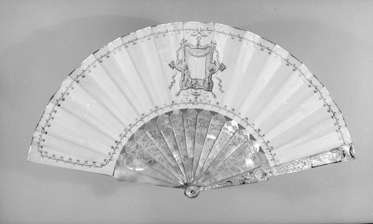 Fan, Designer: Ferogio (François Fortuné Antoine) (1805–1888), Parchment, paint, mother-of-pearl, gilt, French