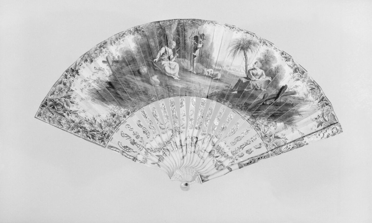 Fan, Paper, ivory, and glass, Dutch 