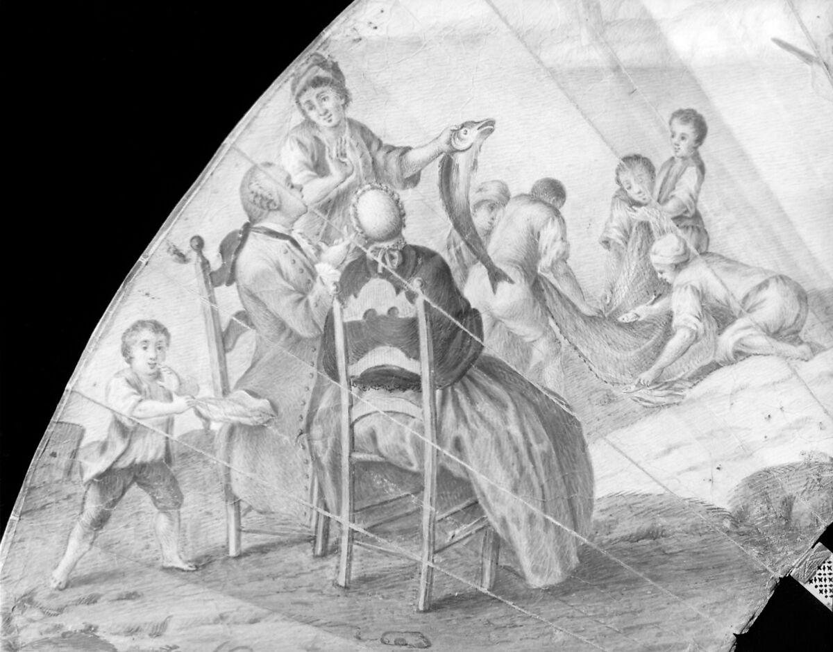 Fan, Parchment, ivory, gold, silver, glass, possibly German