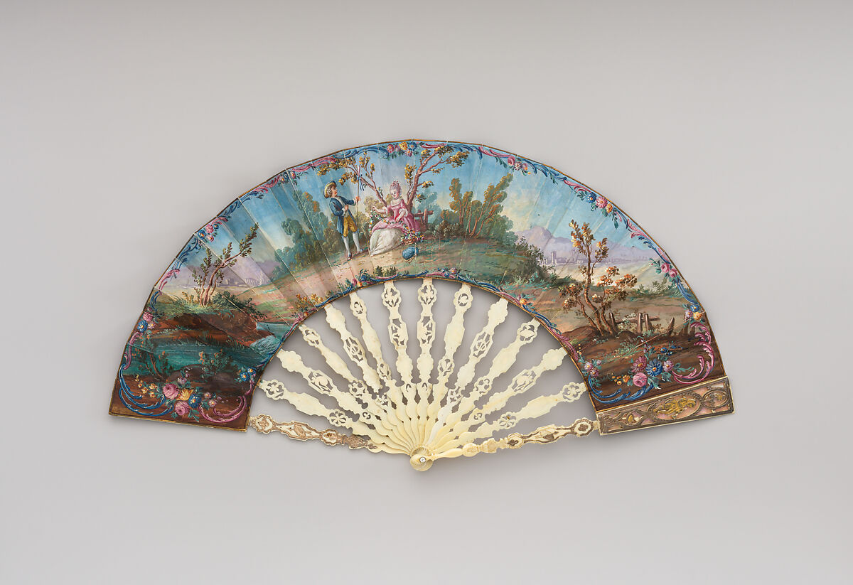 Fan, Paper, paint, ivory, gold, silver, mother-of-pearl, glass, German