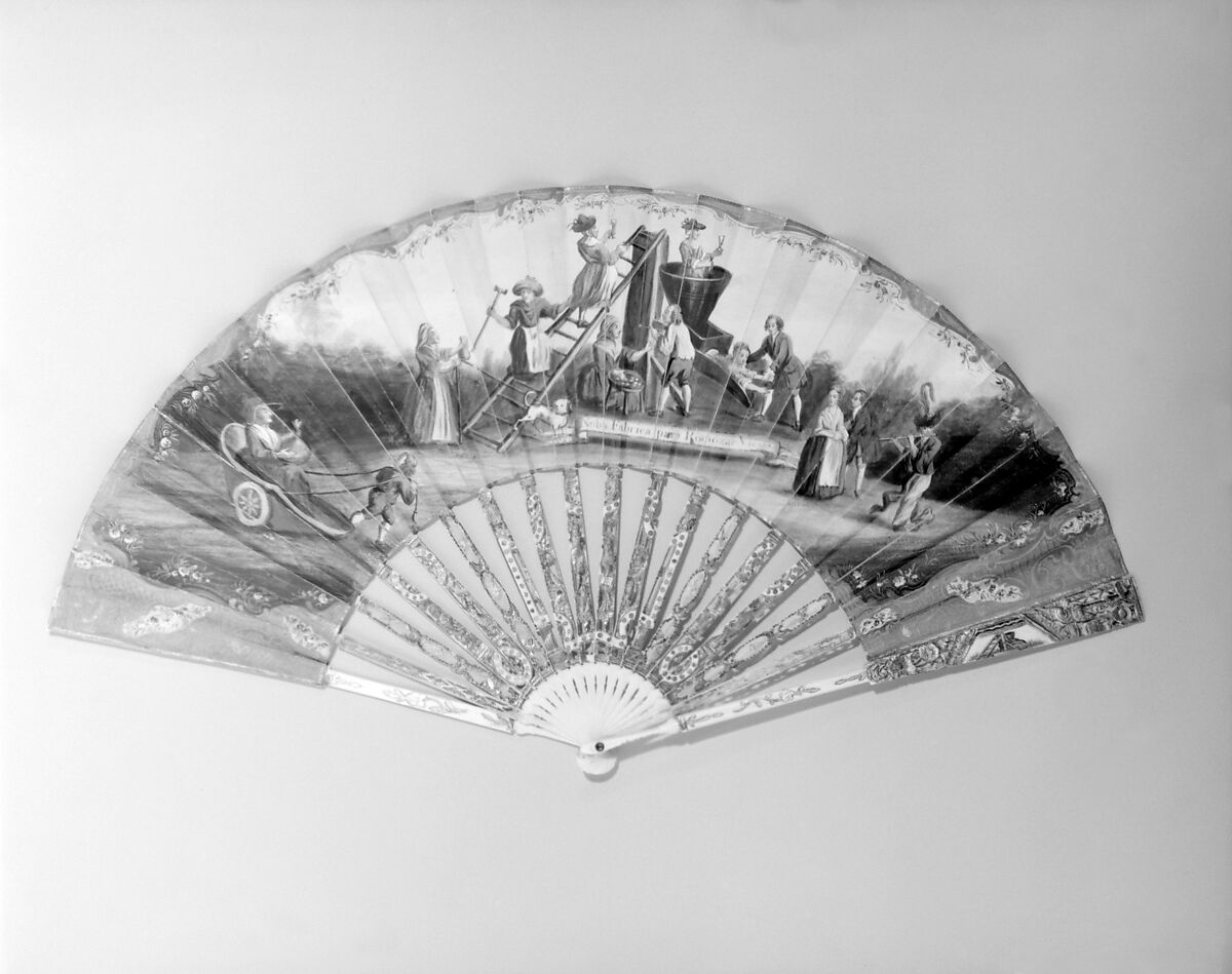 Fan, Paper, glass, gold and silver foil, ivory, Spanish 