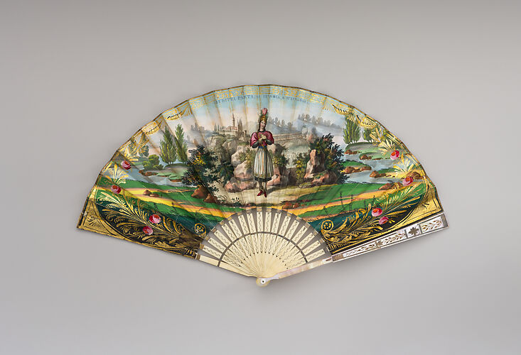 Fan with depiction of soprano Giuditta Pasta and music of 