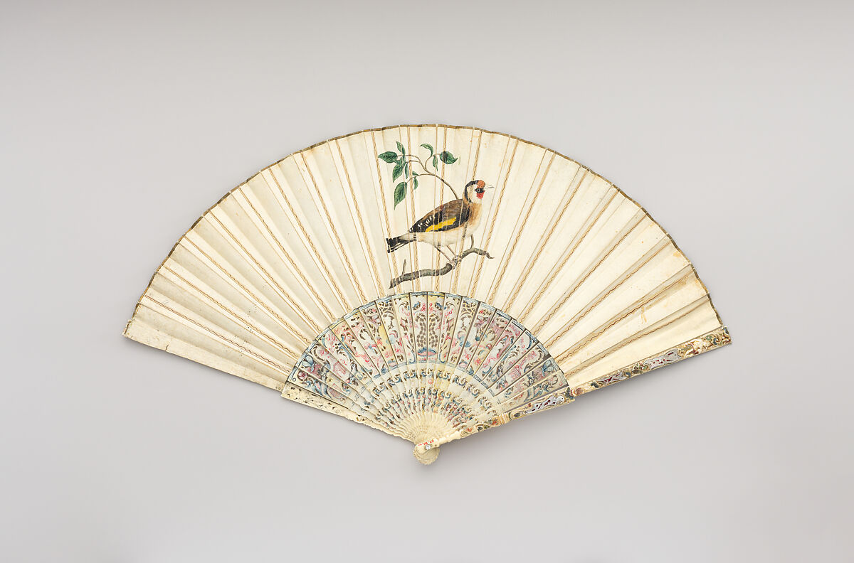 Fan, Paper, ivory, mother-of-pearl, paint, gilt, glass, German