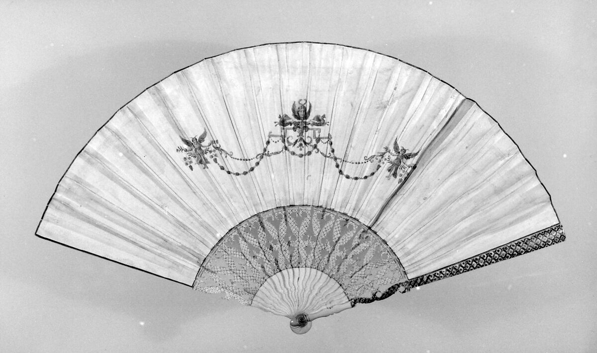 Fan with representation of eruption of Vesuvius, Parchment, ivory and mother-of-pearl, Italian