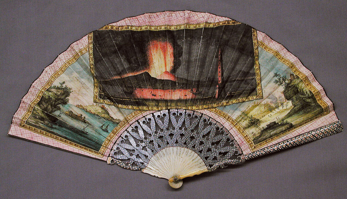 Fan, Parchment, ivory and mother-of-pearl, Italian 