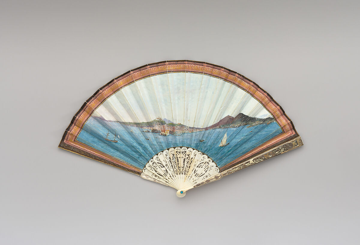 Fan, Parchment, paint, ivory, gold, silver, Italian