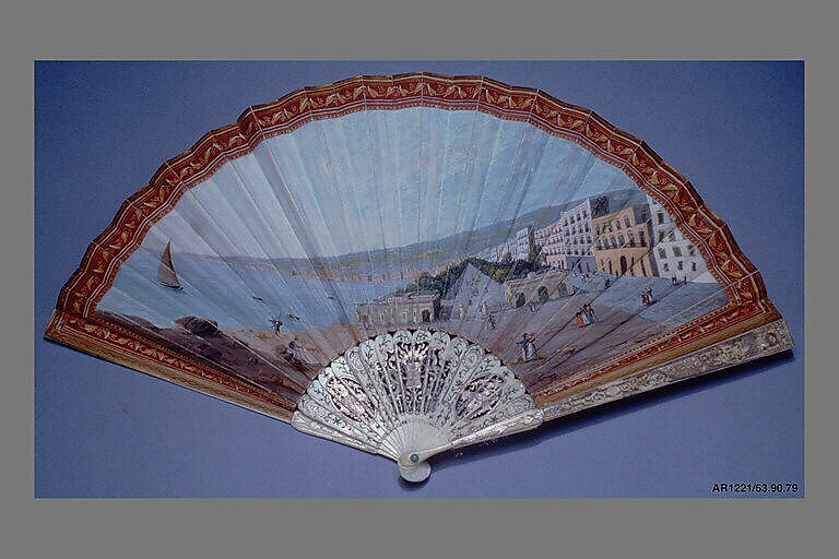 Fan, Parchment, paint, ivory, gold, silver, Italian 