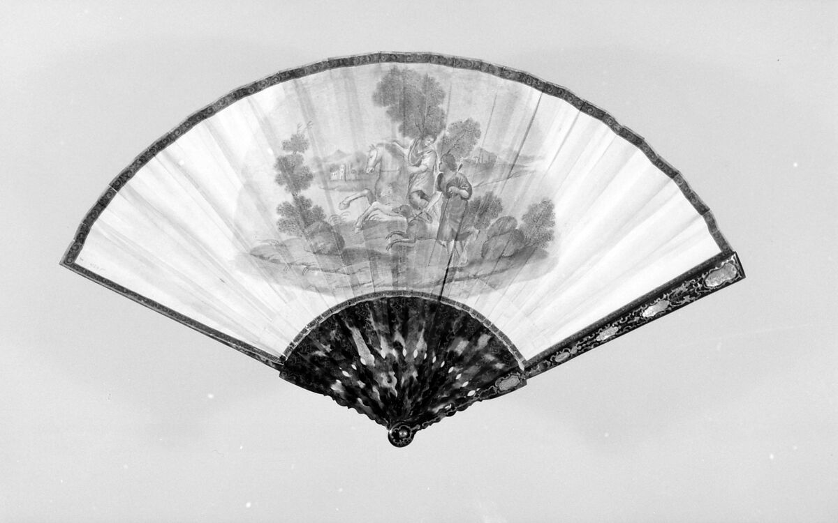 Fan, Parchment, tortoiseshell, mother-of-pearl and gold, French