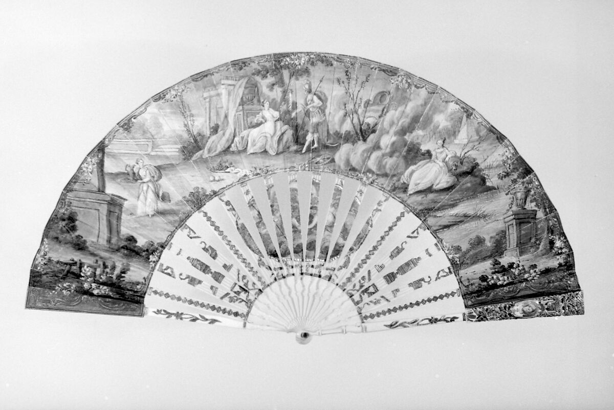 Fan, Paper, ivory, glass, French 