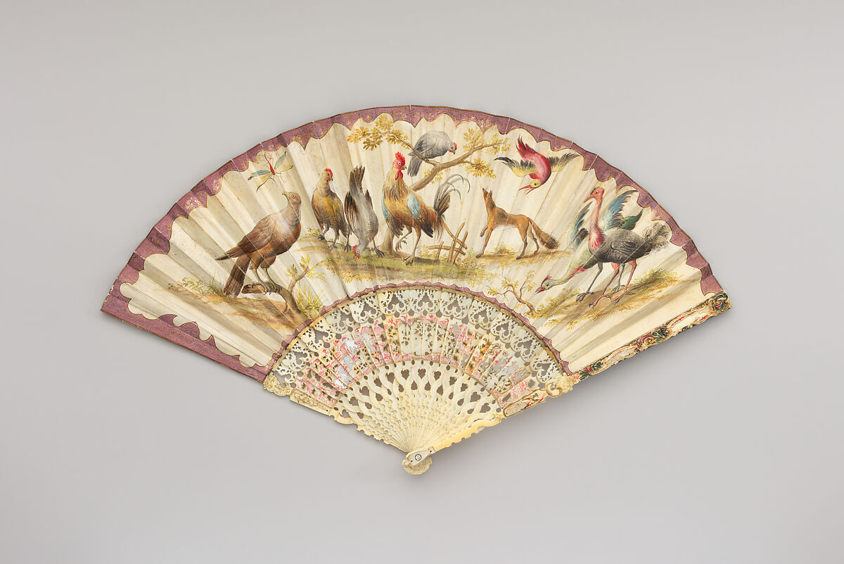 Fan, Paper, ivory, mother-of-pearl and glass, German