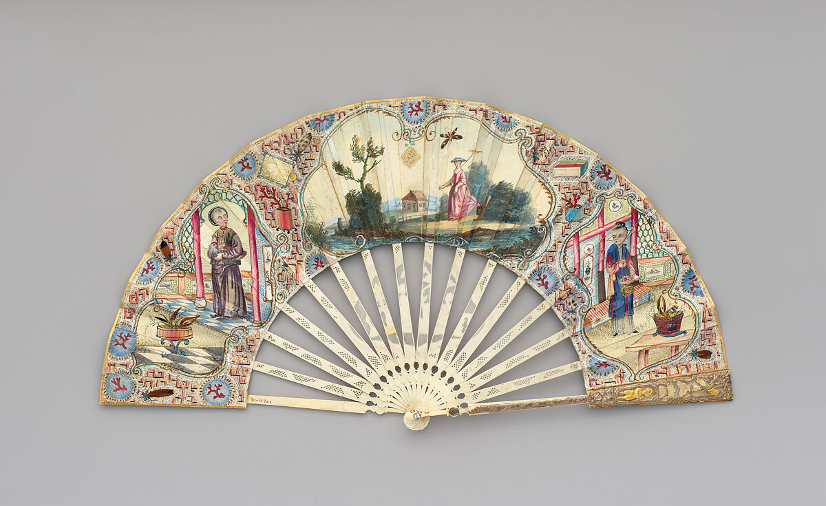 Fan, Paper, feathers, silk, ivory and glass, Dutch