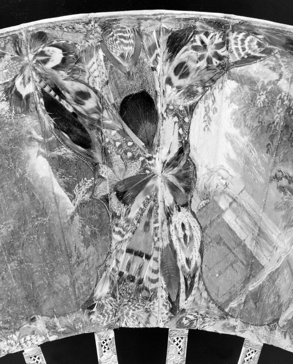 Fan, Paper, feathers, silk, ivory and glass, Dutch