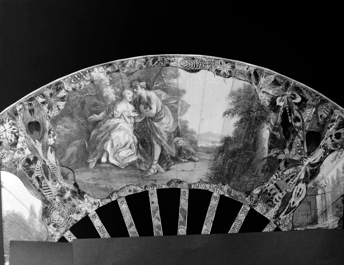Fan, Paper, feathers, silk, ivory and glass, Dutch