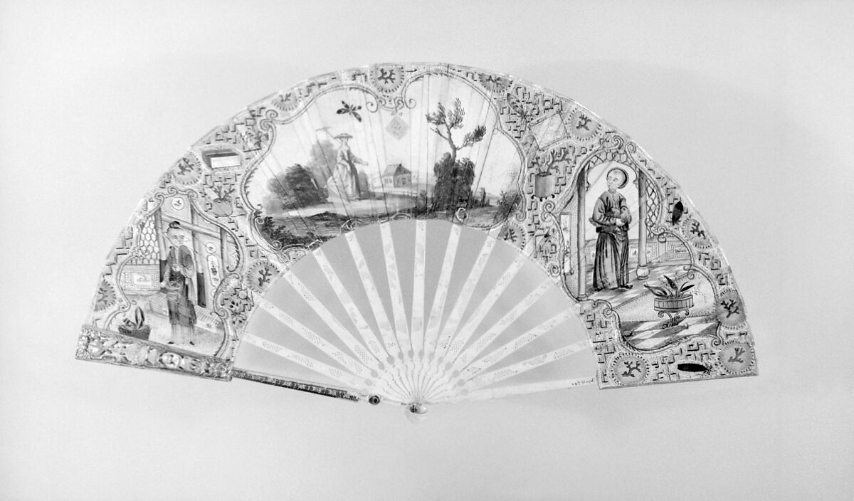 Fan, Paper, feathers, silk, ivory and glass, Dutch 