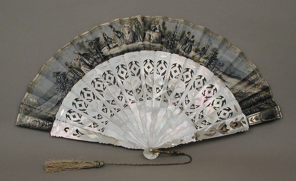 Fan, Paper, paint, mother-of-pearl, silver foil, glass, metal, French