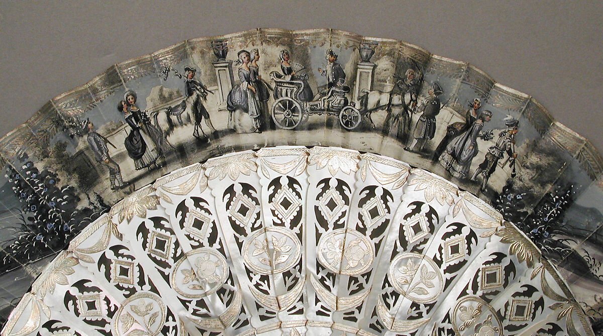 Fan, Paper, paint, mother-of-pearl, silver foil, glass, metal, French