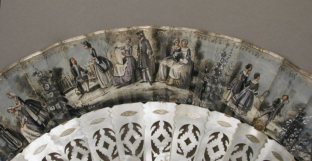 Fan, Paper, paint, mother-of-pearl, silver foil, glass, metal, French