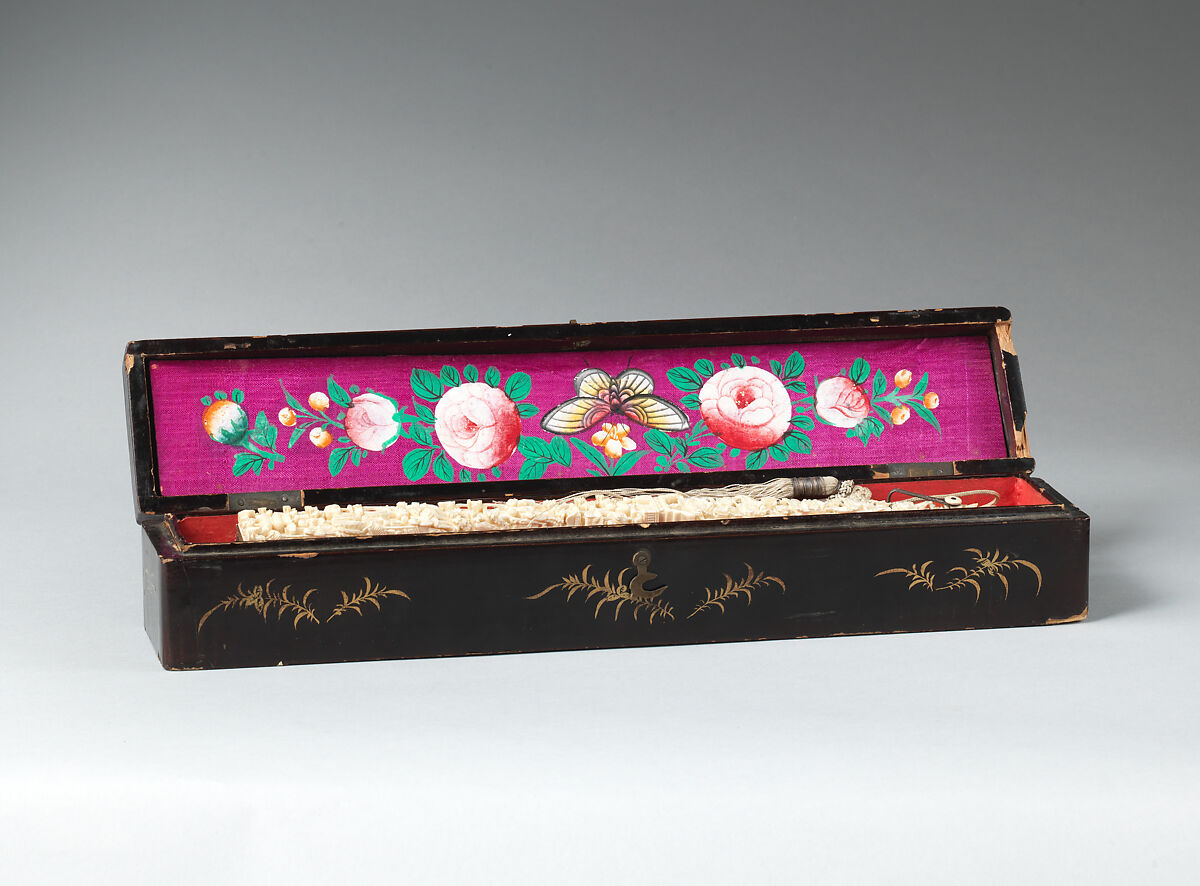 Fan box, Wood, silk, and paper, Chinese