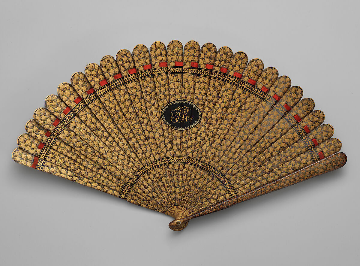 Brisé Fan, with IR monogram, Wood, mother-of-pearl and metal, Chinese, for the European Market 