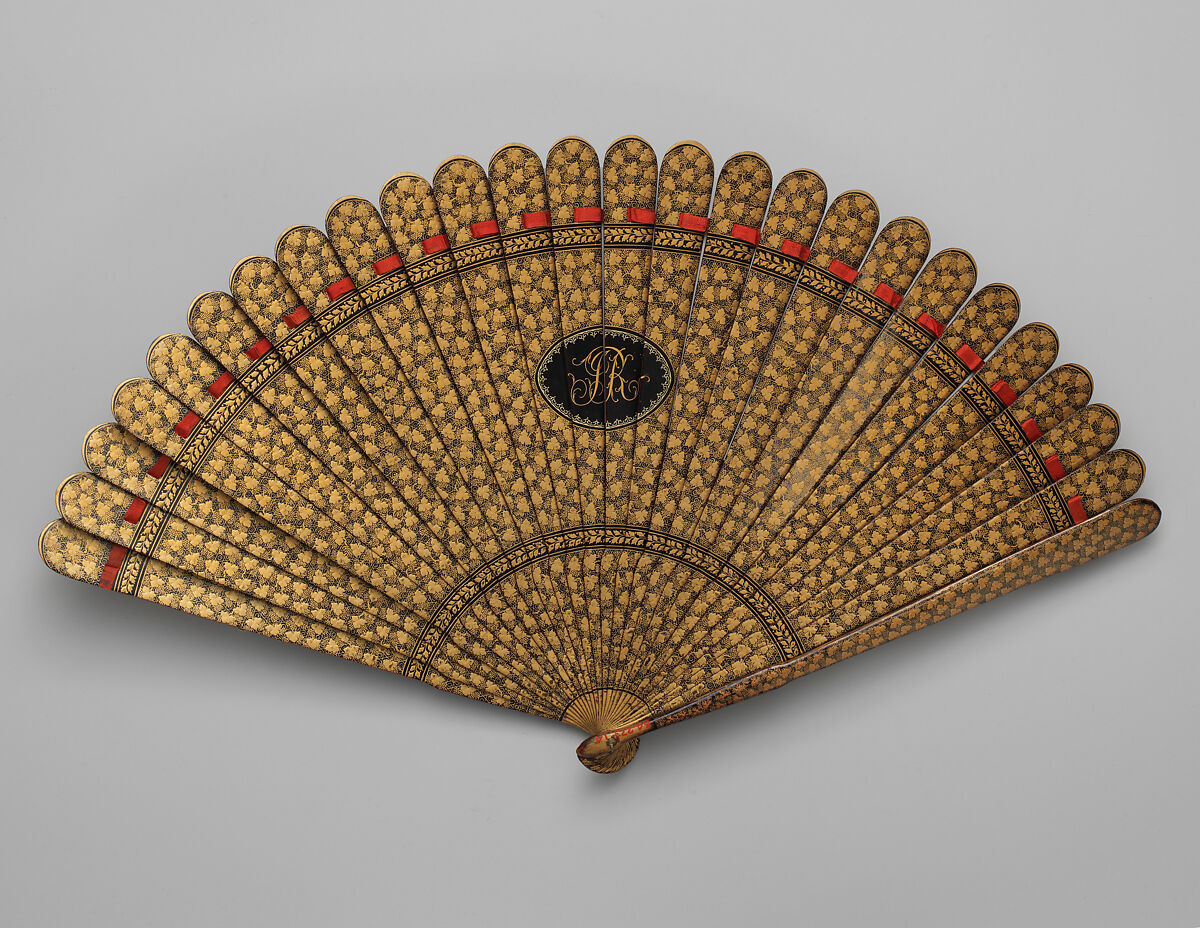 Brisé Fan, with IR monogram, Wood, mother-of-pearl and metal, Chinese, for the European Market