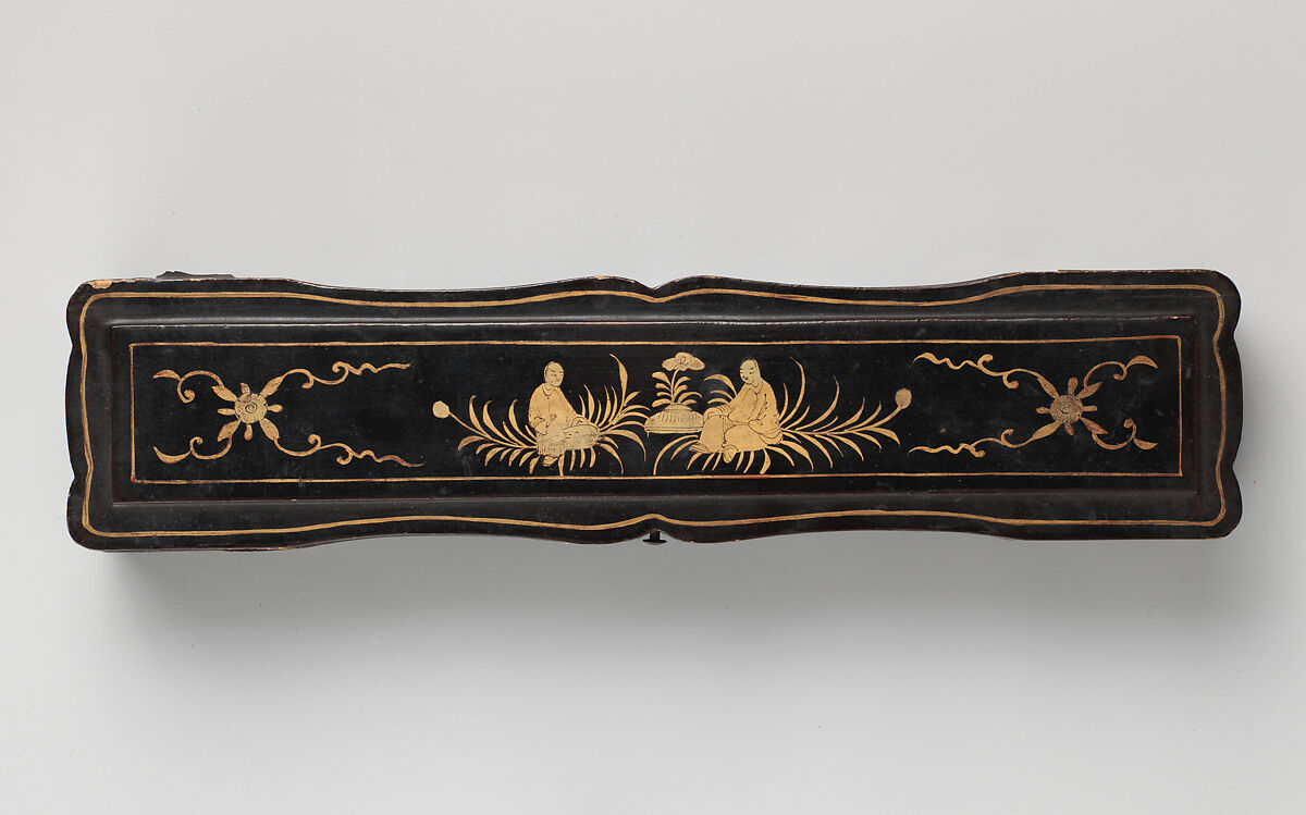 Fan box, Wood and silk, Chinese 