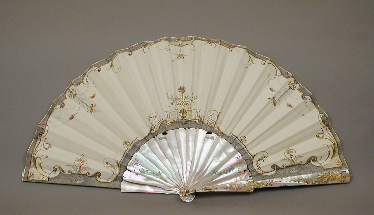 Fan, Fan leaf designed and painted by Edouard Moreau (French, 1825–1878), Paper, parchment, paint, mother-of-pearl, metal, French