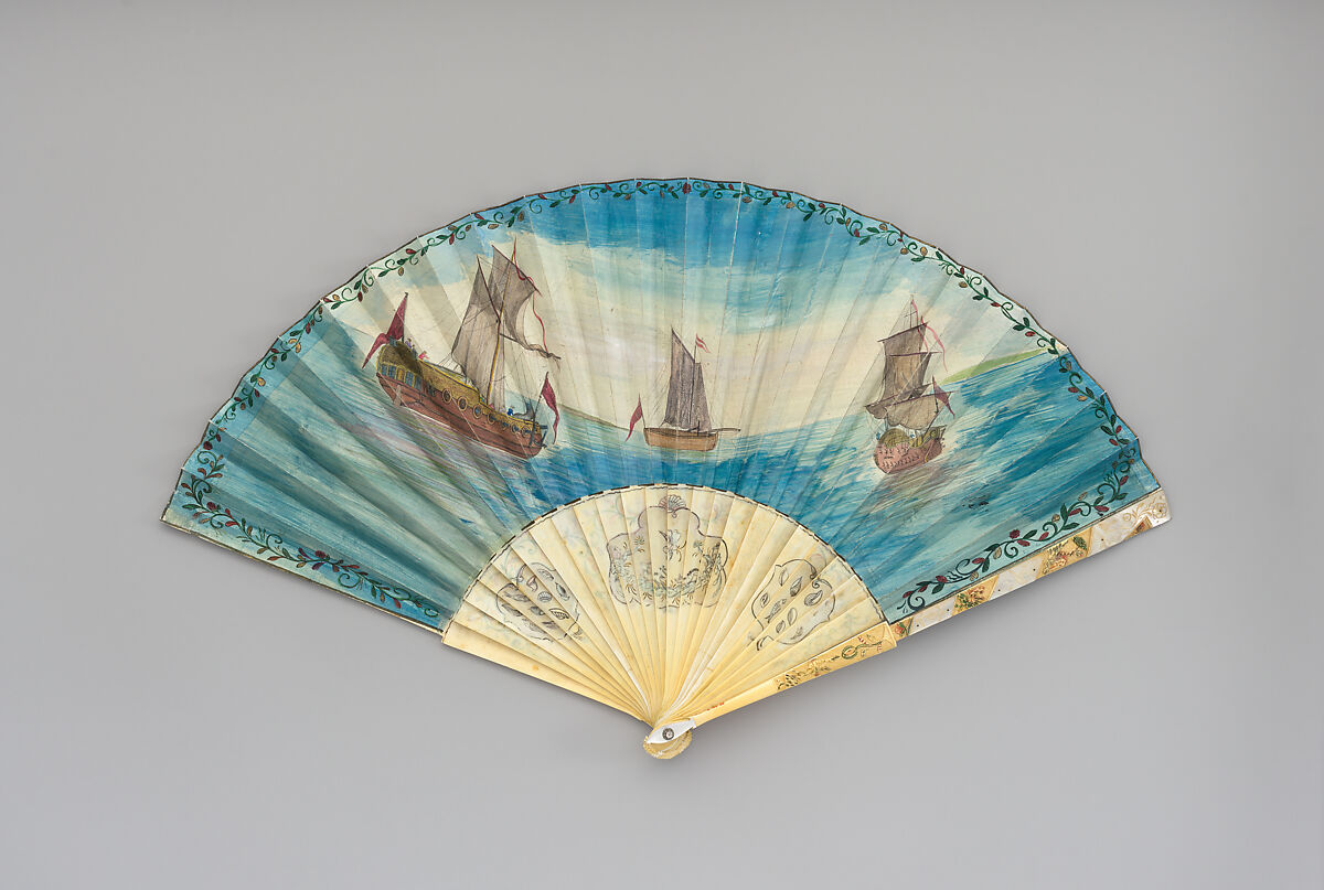 Fan, Parchment, ivory, and glass, Dutch