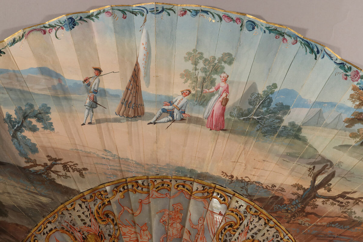 Fan, Gouache on parchment; mother-of-pearl, French