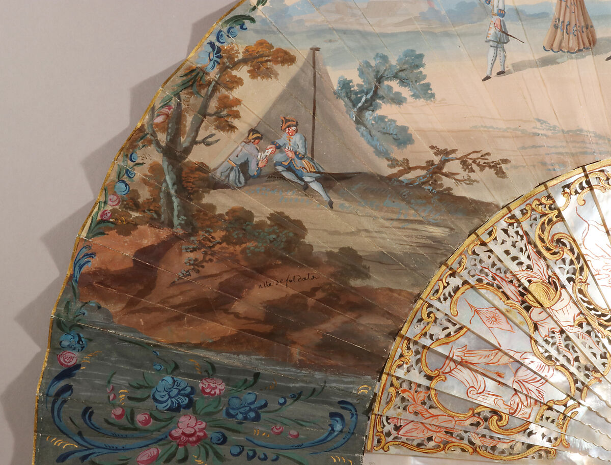 Fan, Gouache on parchment; mother-of-pearl, French