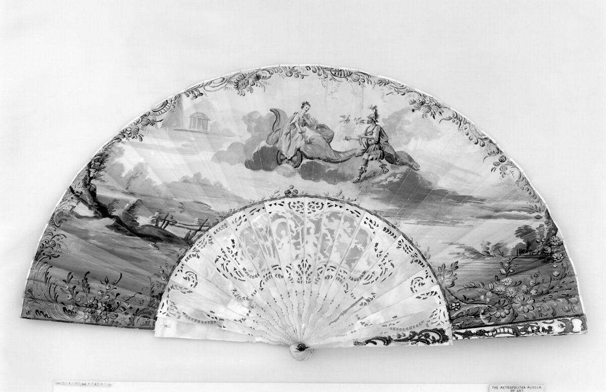 Marriage fan, Paper, mother-of-pearl, gold, French