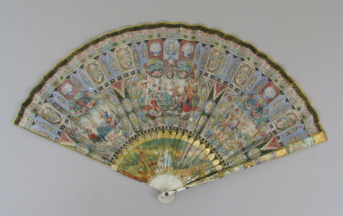 Fan, Silk, ivory, mica, French 