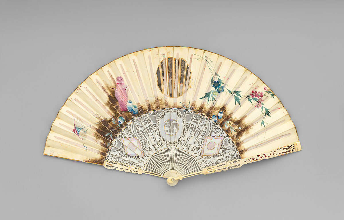 Fan, Kid, mica, ivory, and gold, possibly Dutch