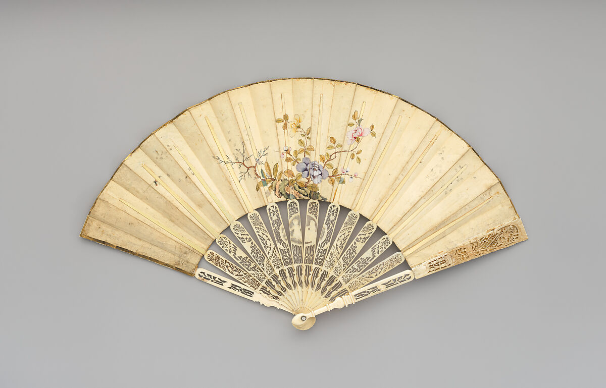 Fan, Kid, feathers, and ivory, possibly Dutch