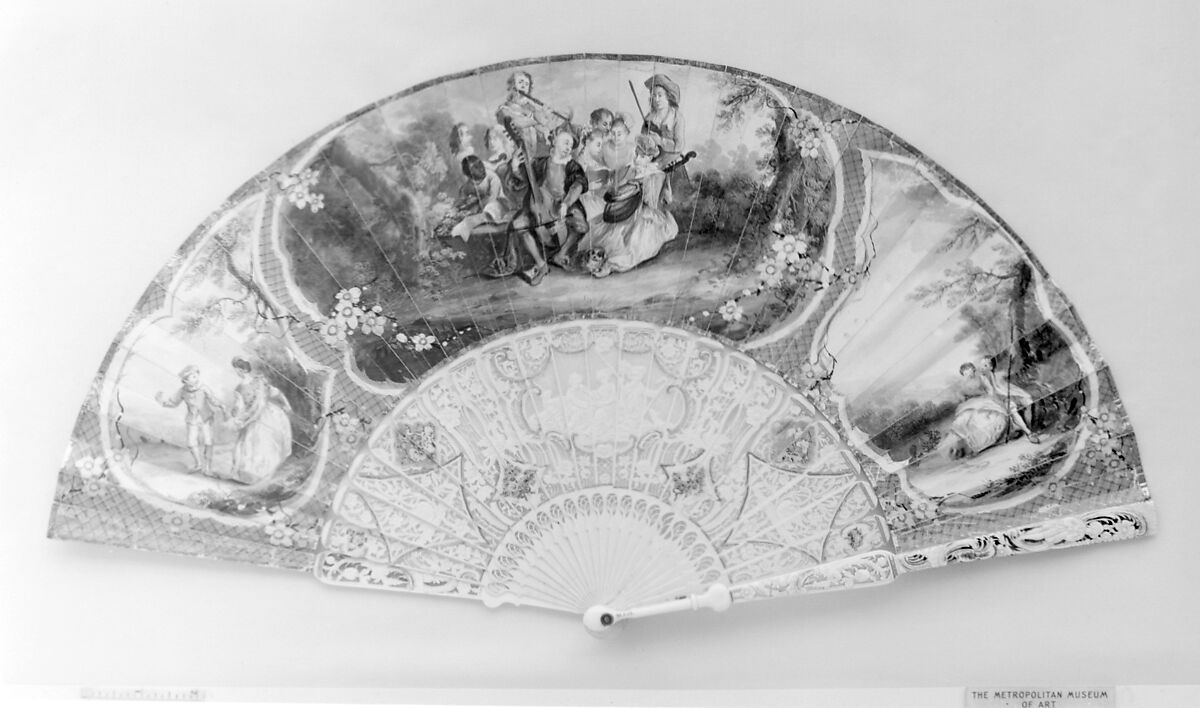 Fan, Kid, ivory, and gold, possibly Dutch 