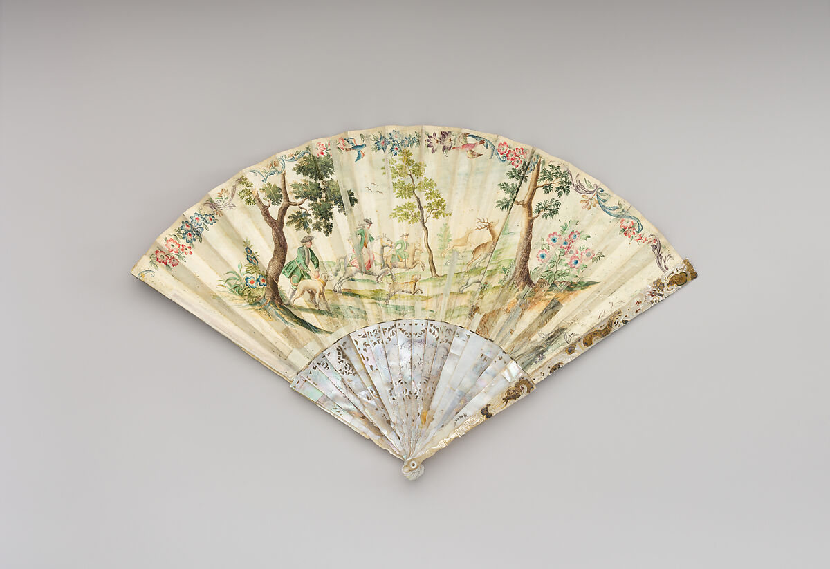 Fan, Kid, paint, mother-of-pearl, gold, Italian